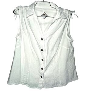 BLANC DU NIL 100% cotton blouse, wooden buttons, size 13 (M) Boho linen